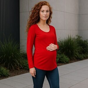 Woman’s Red Long Sleeve Maternity Top - a:glow Size M